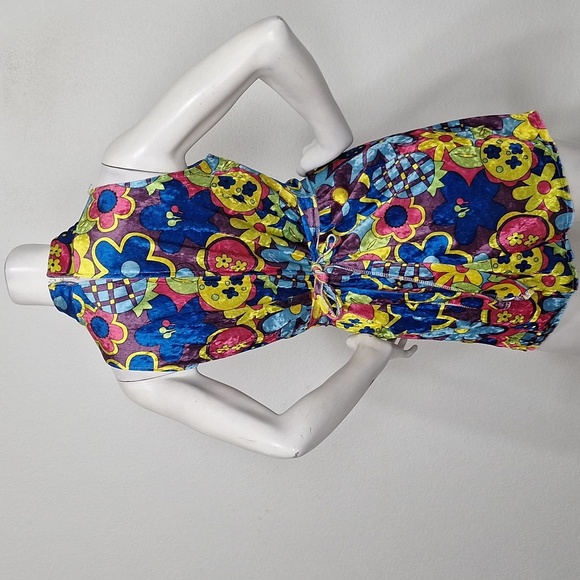 Forum Colorful Velvet Hippie Floral Colorful Retro Y2K Go-Go Mini Dress Size O/S - Picture 5 of 12